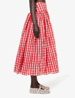 Gingham-print Flared-hem Woven Maxi Skirt 7 Gingham-print Flared-hem Woven Maxi Skirt -Ted Bakee Fashion Shop R04179386 ROUGEFUCHSIA ALT02