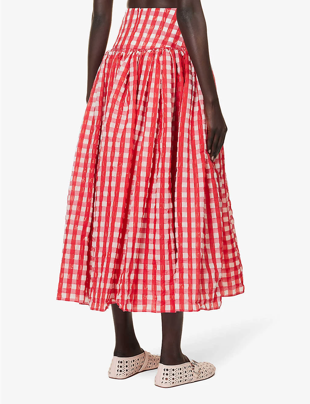 Gingham-print Flared-hem Woven Maxi Skirt 4 Gingham-print Flared-hem Woven Maxi Skirt - Image 4