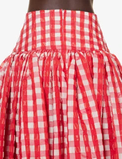 Gingham-print Flared-hem Woven Maxi Skirt 9 Gingham-print Flared-hem Woven Maxi Skirt -Ted Bakee Fashion Shop R04179386 ROUGEFUCHSIA ALT04