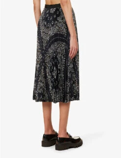 Sacai Pleated Paisley-print Woven Midi Skirt -Ted Bakee Fashion Shop R04180387 NAVY ALT03