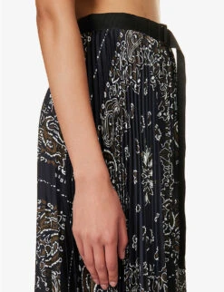 Sacai Pleated Paisley-print Woven Midi Skirt -Ted Bakee Fashion Shop R04180387 NAVY ALT04