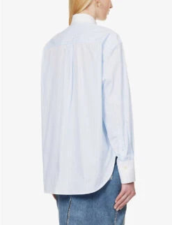Victoria Beckham Striped Patch-pocket Cotton Shirt -Ted Bakee Fashion Shop R04180525 SKYBLUEWHITE ALT03