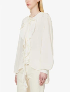 Victoria Beckham Ruffle-trim Self-tie Silk Shirt 7 Victoria Beckham Ruffle-trim Self-tie Silk Shirt -Ted Bakee Fashion Shop R04180527 VANILLA ALT02
