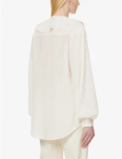 Victoria Beckham Ruffle-trim Self-tie Silk Shirt 8 Victoria Beckham Ruffle-trim Self-tie Silk Shirt -Ted Bakee Fashion Shop R04180527 VANILLA ALT03