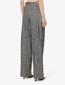Victoria Beckham Pleated-front Check-print Straight-leg High-rise Wool-blend Trousers -Ted Bakee Fashion Shop R04180553 BLACKWHITE ALT03