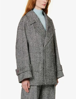 Victoria Beckham Notched-lapel Slip-pocket Wool-blend Coat -Ted Bakee Fashion Shop R04180559 BLACKWHITE ALT02