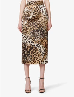 Roberto Cavalli Leopard-print High-rise Satin Midi Skirt -Ted Bakee Fashion Shop R04180668 MULTICOLOUR ALT02