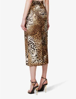 Roberto Cavalli Leopard-print High-rise Satin Midi Skirt -Ted Bakee Fashion Shop R04180668 MULTICOLOUR ALT03