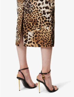 Roberto Cavalli Leopard-print High-rise Satin Midi Skirt -Ted Bakee Fashion Shop R04180668 MULTICOLOUR ALT04