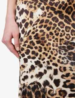 Roberto Cavalli Leopard-print High-rise Satin Midi Skirt -Ted Bakee Fashion Shop R04180668 MULTICOLOUR ALT05
