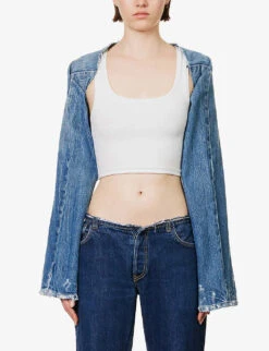 Relaxed-fit Distressed Upcycled Denim Sleeves -Ted Bakee Fashion Shop R04180698 BLUEMIX ALT02