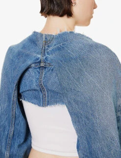 Relaxed-fit Distressed Upcycled Denim Sleeves -Ted Bakee Fashion Shop R04180698 BLUEMIX ALT04