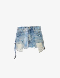 Patchwork-panel Low-waist Denim Mini Skirt