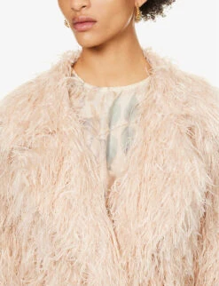 Dries Van Noten Feather-texture Self-tie Woven Coat -Ted Bakee Fashion Shop R04180713 LPINK ALT04