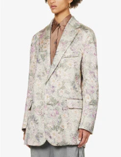 Dries Van Noten Floral-print Notched-lapel Silk-blend Blazer -Ted Bakee Fashion Shop R04180715 MINT ALT02