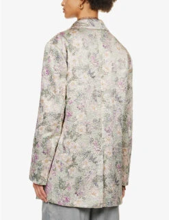 Dries Van Noten Floral-print Notched-lapel Silk-blend Blazer -Ted Bakee Fashion Shop R04180715 MINT ALT03