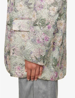 Dries Van Noten Floral-print Notched-lapel Silk-blend Blazer -Ted Bakee Fashion Shop R04180715 MINT ALT05