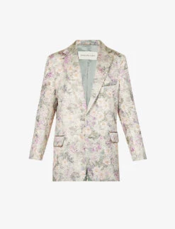Dries Van Noten Floral-print Notched-lapel Silk-blend Blazer
