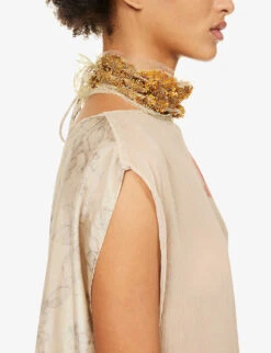 Dries Van Noten Bead-embellished Floral-pattern Silk Top 11 Dries Van Noten Bead-embellished Floral-pattern Silk Top -Ted Bakee Fashion Shop R04180723 ECRU ALT05