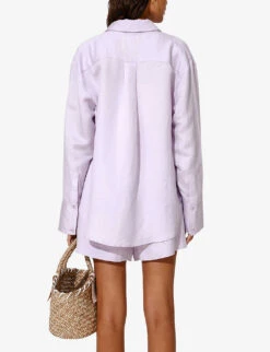 By Malina Candace Pearlescent-button Relaxed-fit Linen-blend Shirt -Ted Bakee Fashion Shop R04180768 VIOLET ALT03