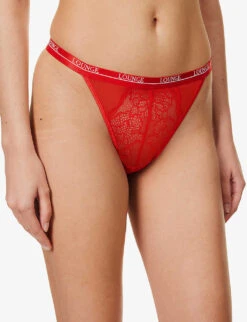 Royal High-rise Floral-lace Stretch Recycled-polyamide-blend Thong -Ted Bakee Fashion Shop R04180943 RED ALT02