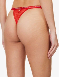 Royal High-rise Floral-lace Stretch Recycled-polyamide-blend Thong -Ted Bakee Fashion Shop R04180943 RED ALT03