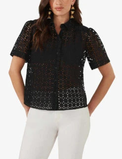 Broderie-anglaise Boxy Cotton Shirt 5 Broderie-anglaise Boxy Cotton Shirt -Ted Bakee Fashion Shop R04181103 BLACK ALT02