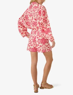 Paisley Graphic-pattern Relaxed-fit Cotton Shirt -Ted Bakee Fashion Shop R04181105 CORAL ALT02