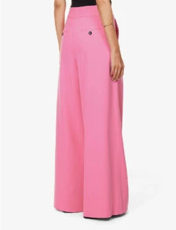 ME AND EM Pressed-pleat Wide-leg High-rise Stretch-woven Trousers -Ted Bakee Fashion Shop R04181881 PUNCHPINK ALT03