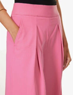 ME AND EM Pressed-pleat Wide-leg High-rise Stretch-woven Trousers -Ted Bakee Fashion Shop R04181881 PUNCHPINK ALT04