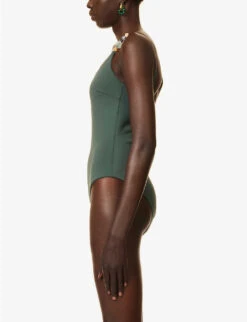 Maxime Bead-embellished One-shoulder Swimsuit -Ted Bakee Fashion Shop R04181998 PETROL ALT02