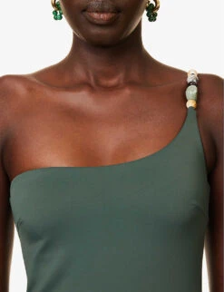 Maxime Bead-embellished One-shoulder Swimsuit -Ted Bakee Fashion Shop R04181998 PETROL ALT04