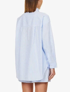 Sadie Striped Cotton Shirt 6 Sadie Striped Cotton Shirt -Ted Bakee Fashion Shop R04183727 DUSTYBLUWHTSTRIPE ALT02