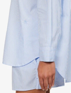 Sadie Striped Cotton Shirt 7 Sadie Striped Cotton Shirt -Ted Bakee Fashion Shop R04183727 DUSTYBLUWHTSTRIPE ALT03