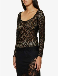 Corsica Scoop-neck Lace Top -Ted Bakee Fashion Shop R04183790 BLACK ALT02