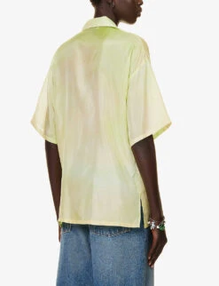 Acne Studios Habotai Gradient-pattern Silk Shirt -Ted Bakee Fashion Shop R04184347 LIMEGREEN ALT03