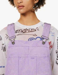 Acne Studios Palmon Logo-patch Cotton-canvas Dungarees -Ted Bakee Fashion Shop R04185139 SMOKYPURPLE ALT04