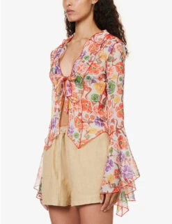 Floral-pattern Flared-sleeve Woven Top -Ted Bakee Fashion Shop R04185241 MULTI ALT02