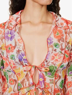 Floral-pattern Flared-sleeve Woven Top -Ted Bakee Fashion Shop R04185241 MULTI ALT04