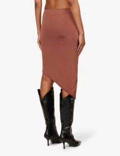 Vero Asymmetric-hem Stretch-woven Midi Skirt -Ted Bakee Fashion Shop R04185506 COCOA ALT03