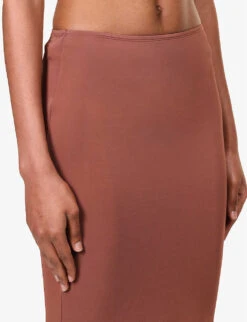 Vero Asymmetric-hem Stretch-woven Midi Skirt -Ted Bakee Fashion Shop R04185506 COCOA ALT04