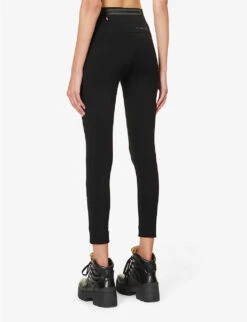 Brand-embossed Slim-fit High-rise Stretch-woven Leggings -Ted Bakee Fashion Shop R04185594 BLACK ALT03