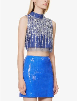 SISTER JANE Flow Sequin-embellished Woven Top -Ted Bakee Fashion Shop R04185644 INDIGOBLUE ALT02