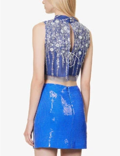 SISTER JANE Flow Sequin-embellished Woven Top -Ted Bakee Fashion Shop R04185644 INDIGOBLUE ALT03