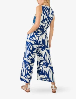 Navy Palm Print Culotte Jumpsuit -Ted Bakee Fashion Shop R04185917 NAVY ALT02