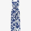 Navy Palm Print Culotte Jumpsuit