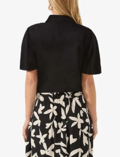 Flutter-sleeve Self-tie Woven Shirt -Ted Bakee Fashion Shop R04185926 BLACK ALT02