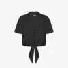 Flutter-sleeve Self-tie Woven Shirt