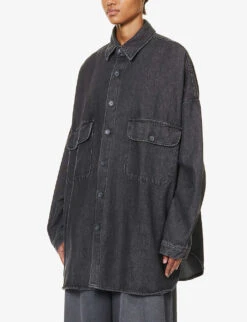 Dallas Oversized Faded-wash Denim Shirt -Ted Bakee Fashion Shop R04186445 DARKGREY ALT02