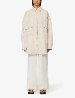 Dallas Oversized Striped Cotton-denim Shirt 7 Dallas Oversized Striped Cotton-denim Shirt -Ted Bakee Fashion Shop R04186447 ORANGEPINSTRIPE ALT02